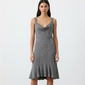 DVF black & white wool tweed midi dress - size 8 (Medium)